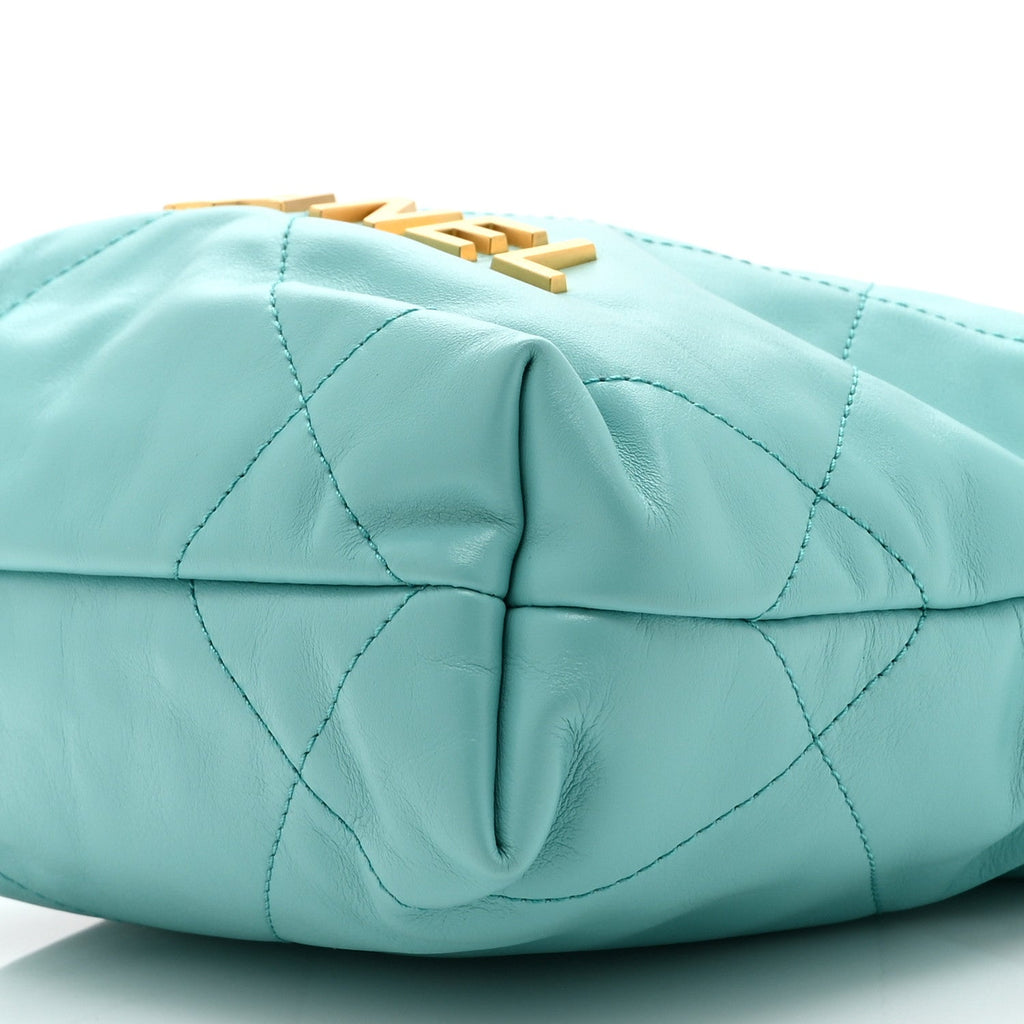 Shiny Calfskin Quilted Mini Chanel 22 Turquoise