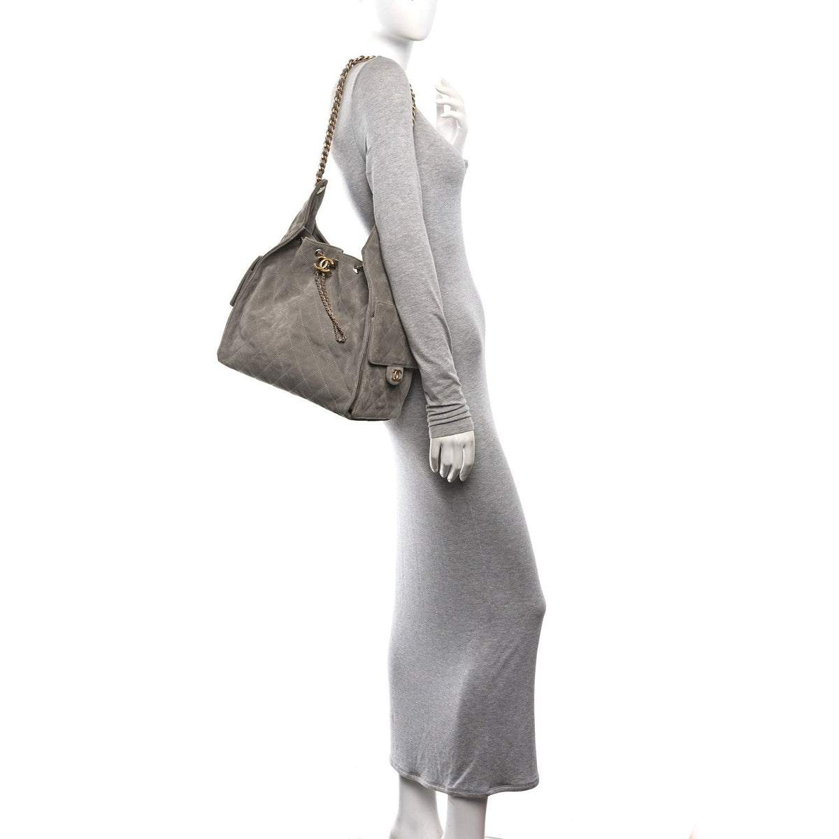 Suede Quilted Medium Chanel 25 Handbag Grey