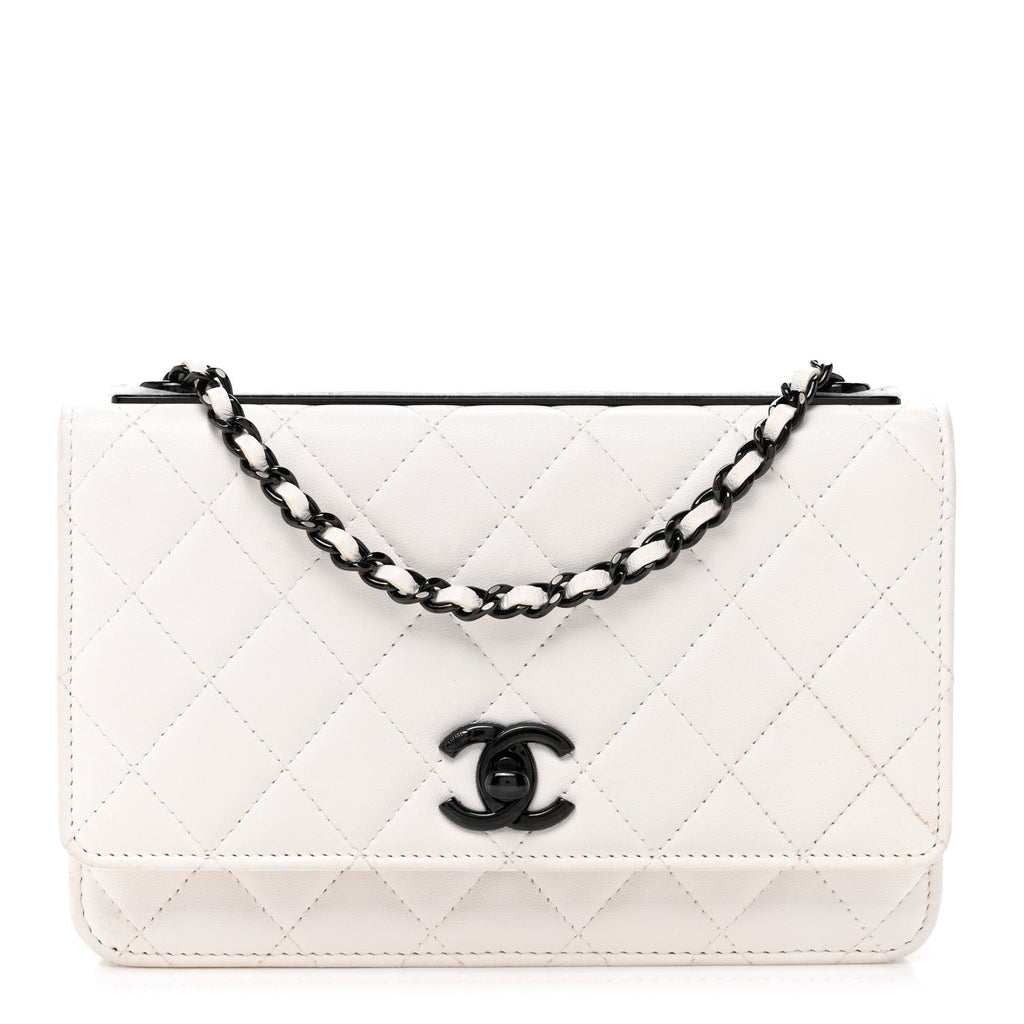 Lambskin Quilted Mini Trendy CC Wallet On Chain WOC White