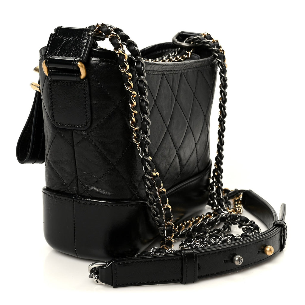 Aged Calfskin Quilted Small Gabrielle Hobo Black