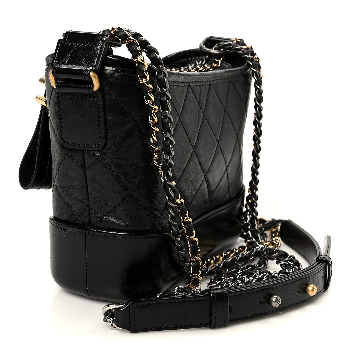 Aged Calfskin Quilted Small Gabrielle Hobo Black