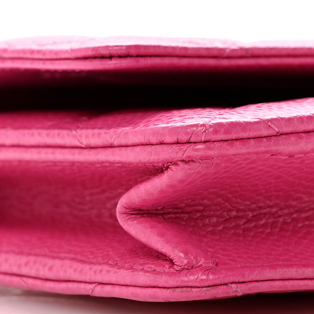 Caviar Enamel Quilted Wallet On Chain WOC Pink