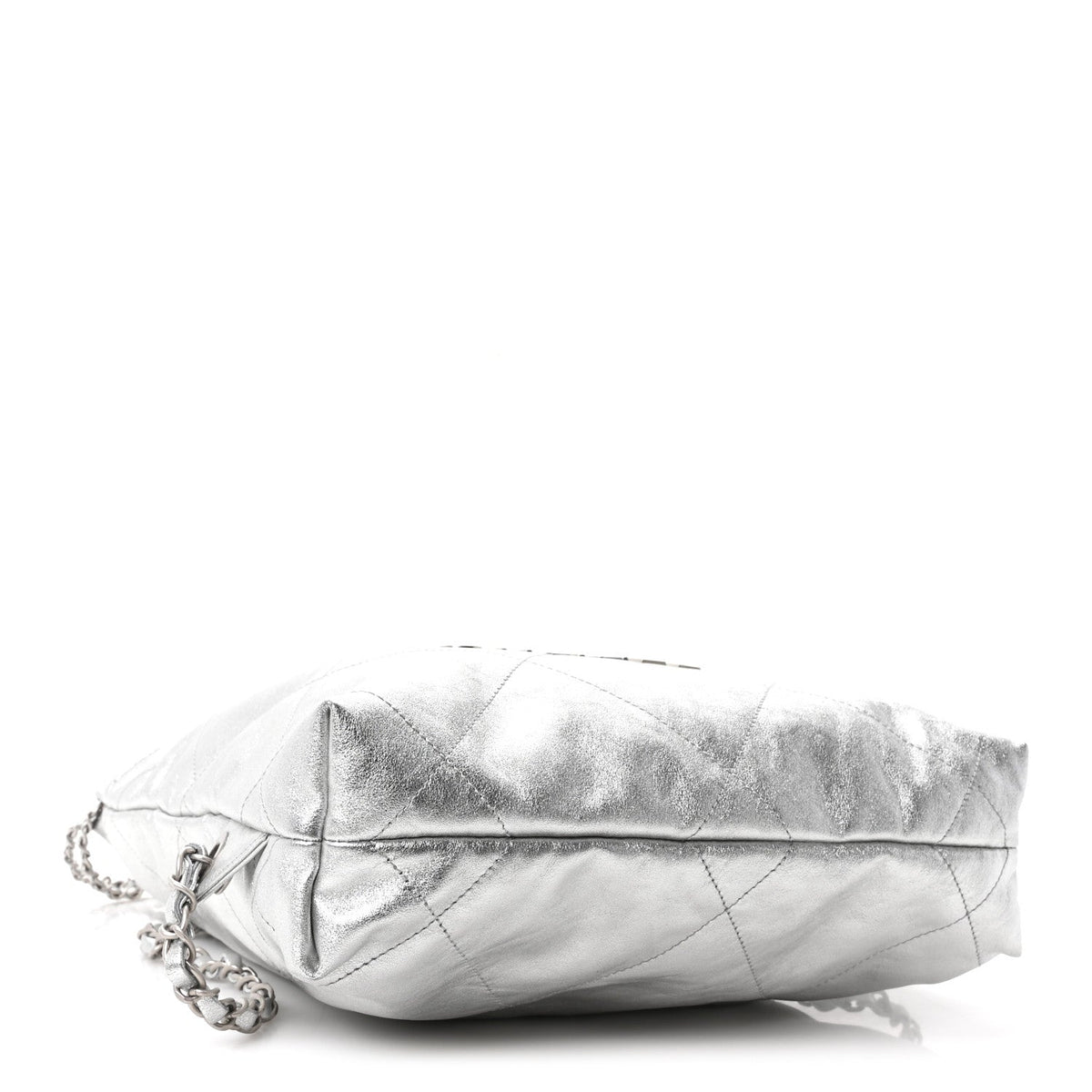 Metallic Calfskin Quilted Chanel 22 Backpack Silver