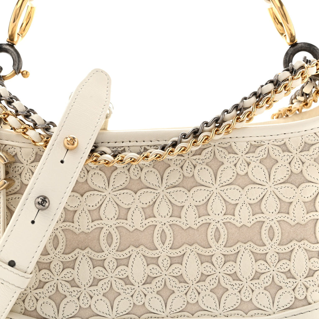 Calfskin Wool Felt Embossed Small Gabrielle Logo Hobo White