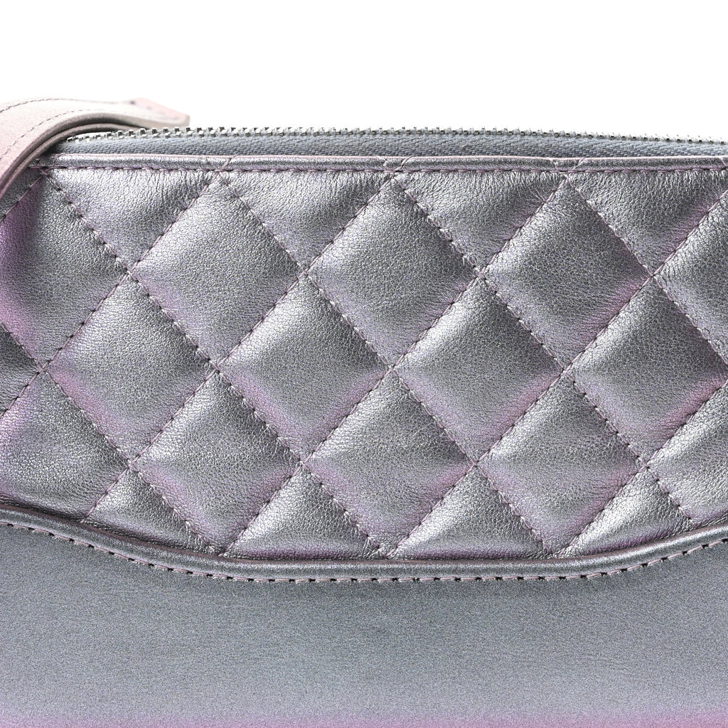 Iridescent Lambskin Calfskin Quilted Small Gabrielle Clutch With Chain Light Purple