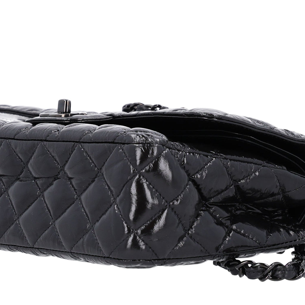 Shiny Crumpled Calfskin Quilted Medium Double Flap So Black