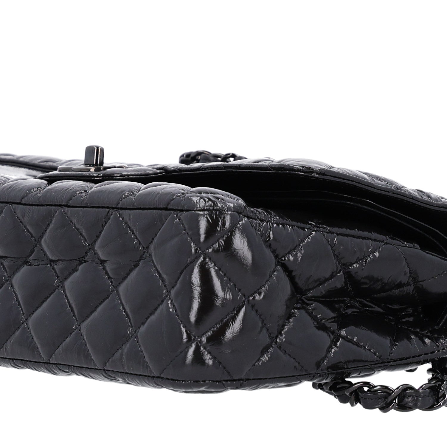 Shiny Crumpled Calfskin Quilted Medium Double Flap So Black