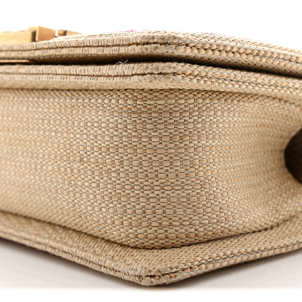 Raffia Chevron Quilted Small Boy Flap Beige Pink