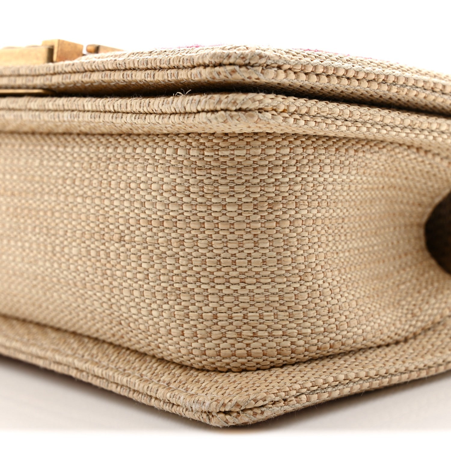 Raffia Chevron Quilted Small Boy Flap Beige Pink