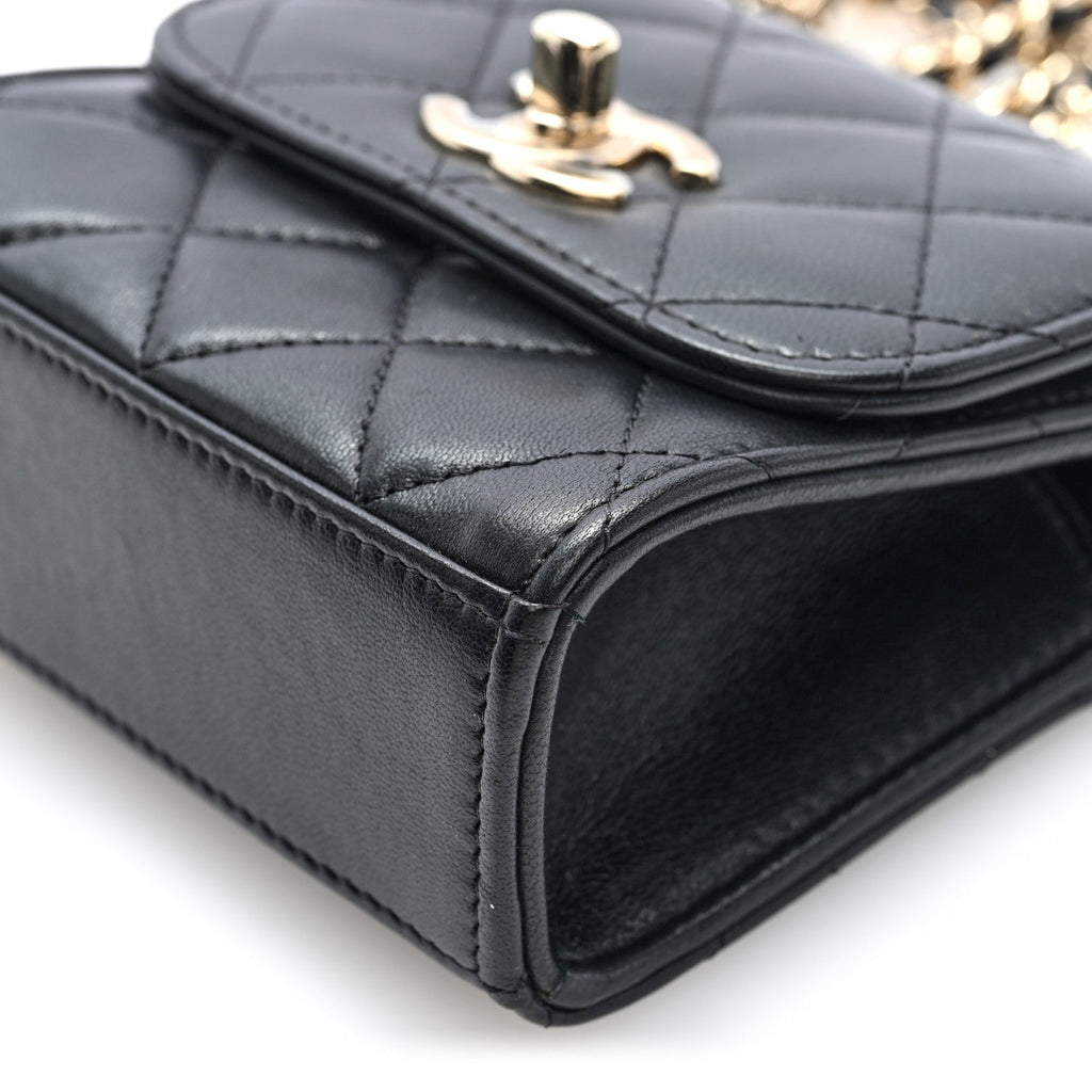 Lambskin Quilted Mini Trendy CC Clutch With Chain Black