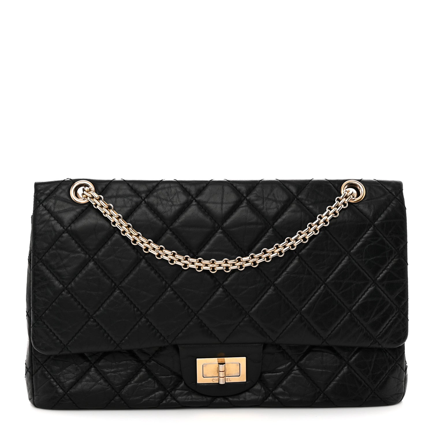 Aged Calfskin Quilted 2.55 Reissue 227 Flap Black
