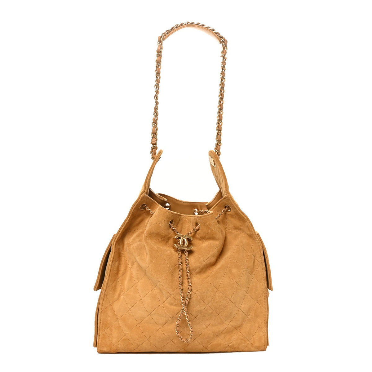 Suede Quilted Medium Chanel 25 Handbag Beige