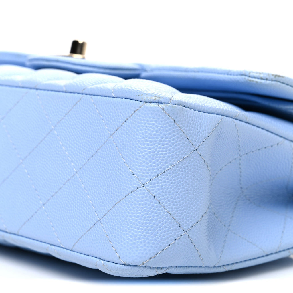 Caviar Quilted Small Double Flap Light Blue