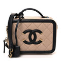 Caviar Quilted Small CC Filigree Vanity Case Beige Black