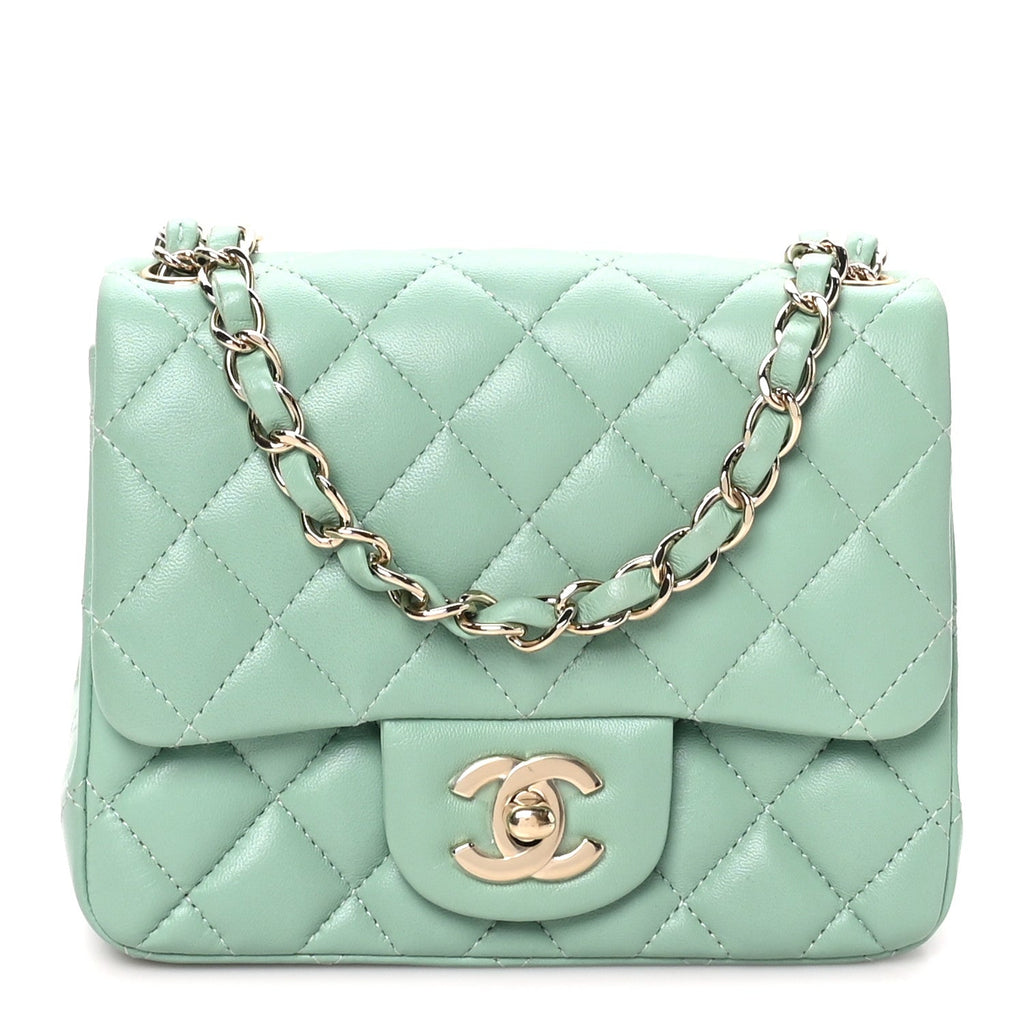 Lambskin Quilted Mini Square Flap Light Green