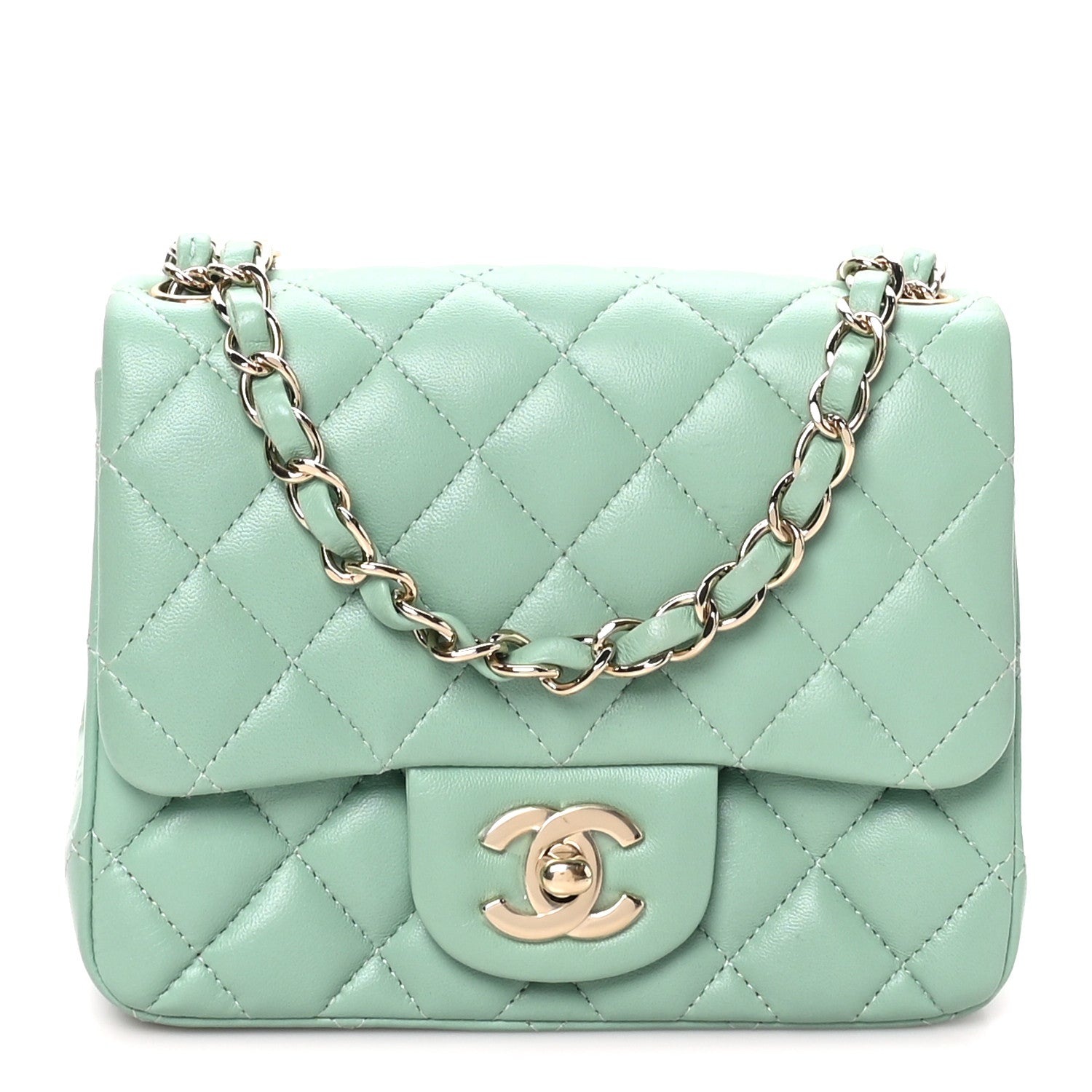 Lambskin Quilted Mini Square Flap Light Green
