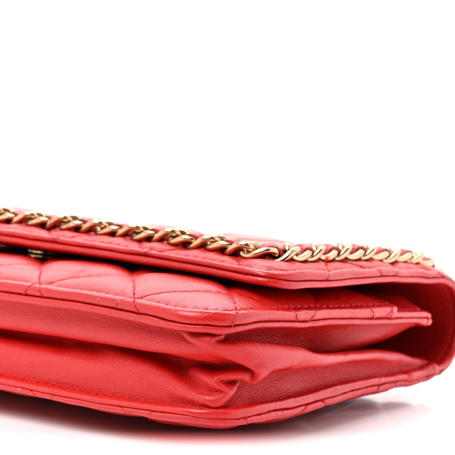 Lambskin Quilted Chain Around Wallet On Chain WOC Red
