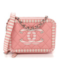 Caviar Quilted Striped CC Filigree Clutch With Chain Pink White