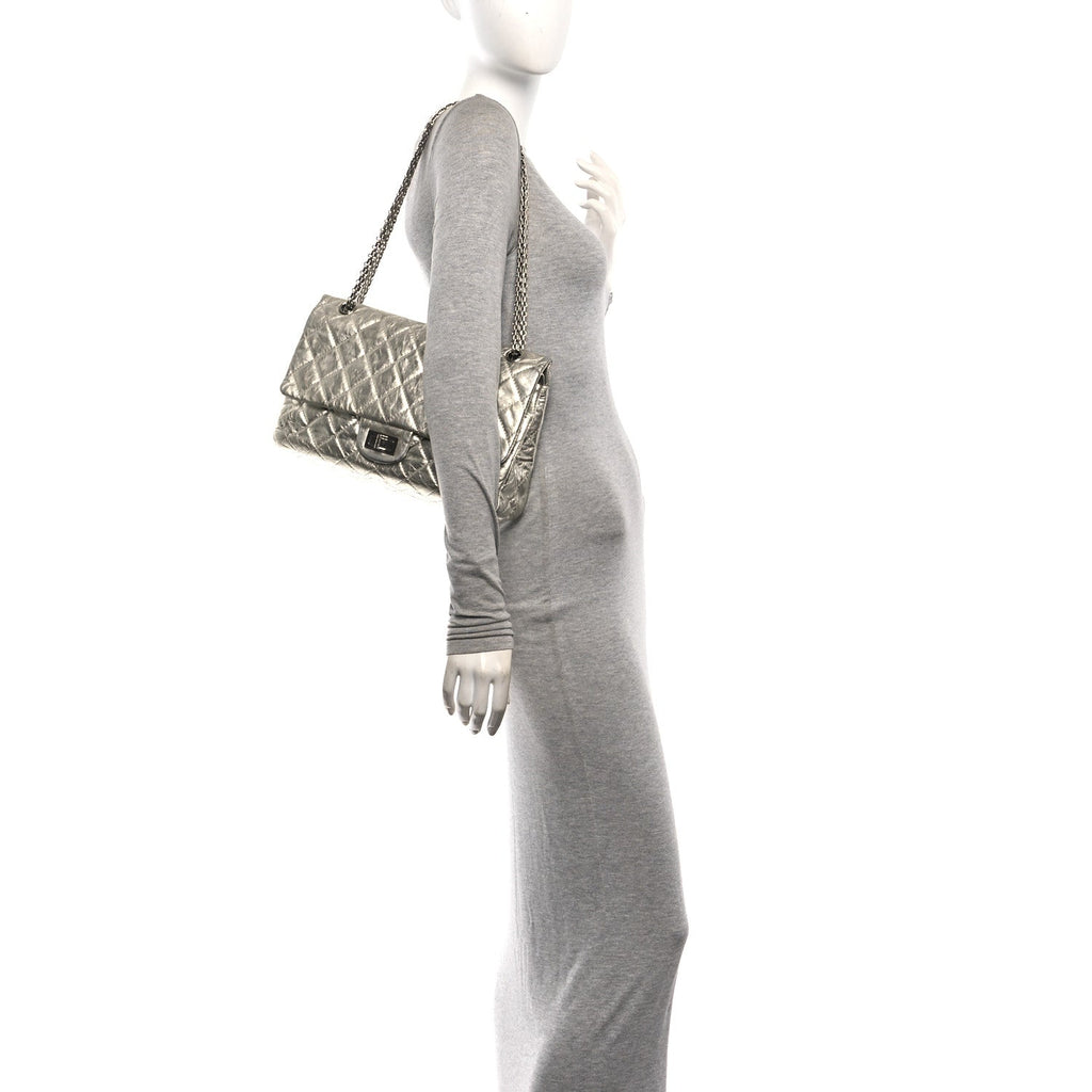 Metallic Aged Calfskin Quilted 2.55 Reissue 227 Flap Silver