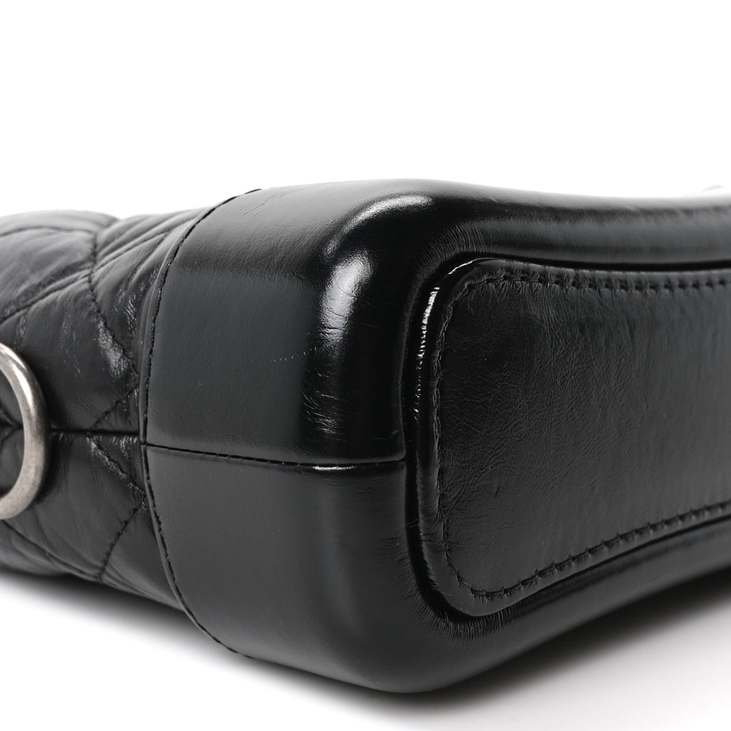 Aged Calfskin Quilted Small Gabrielle Logo Hobo Black
