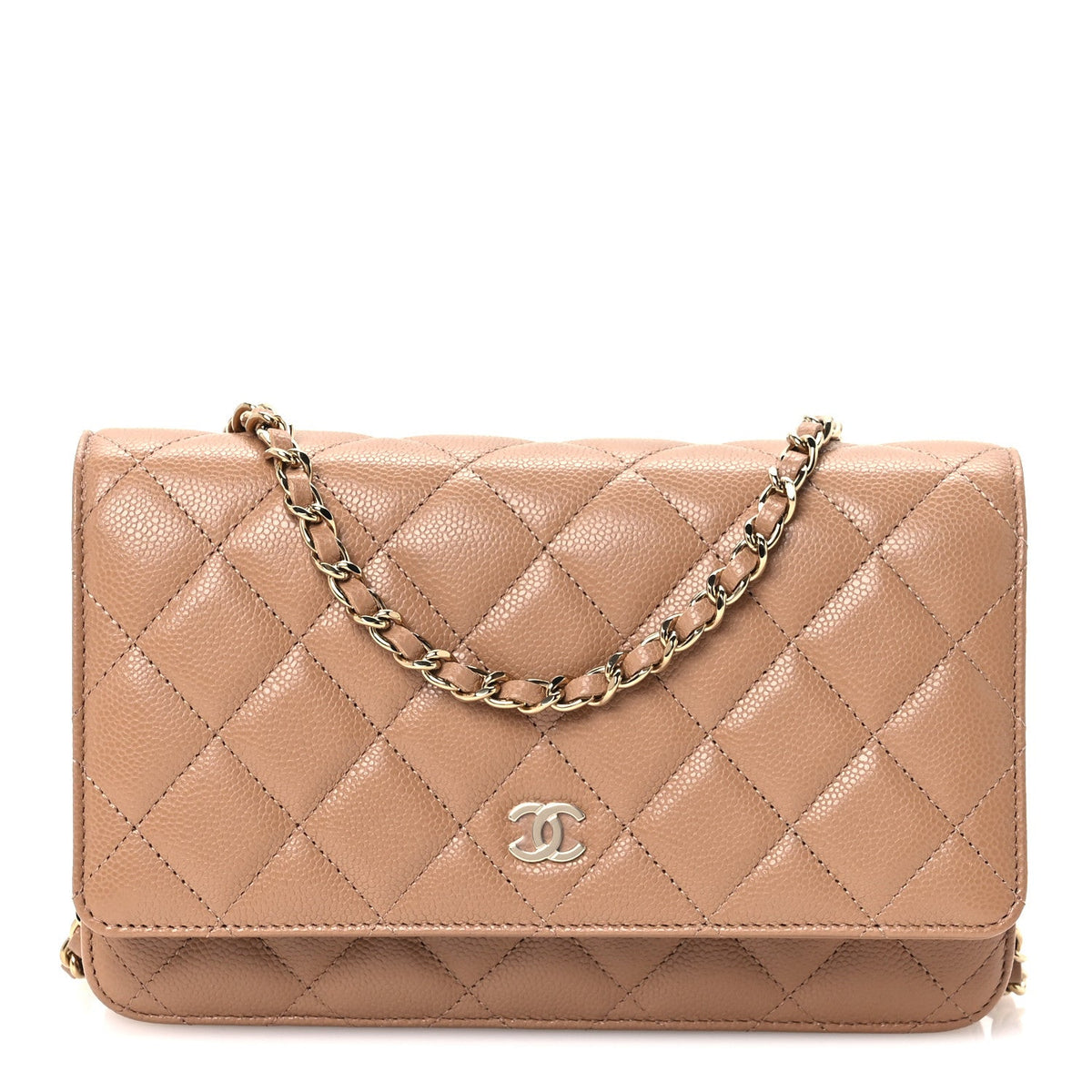 Caviar Quilted Wallet on Chain WOC Dark Beige