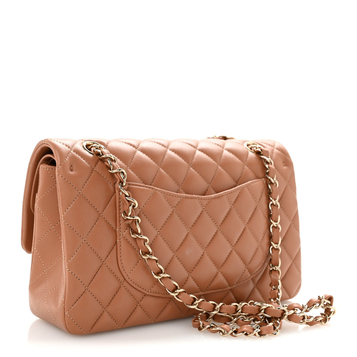 Lambskin Quilted Medium Double Flap Brown