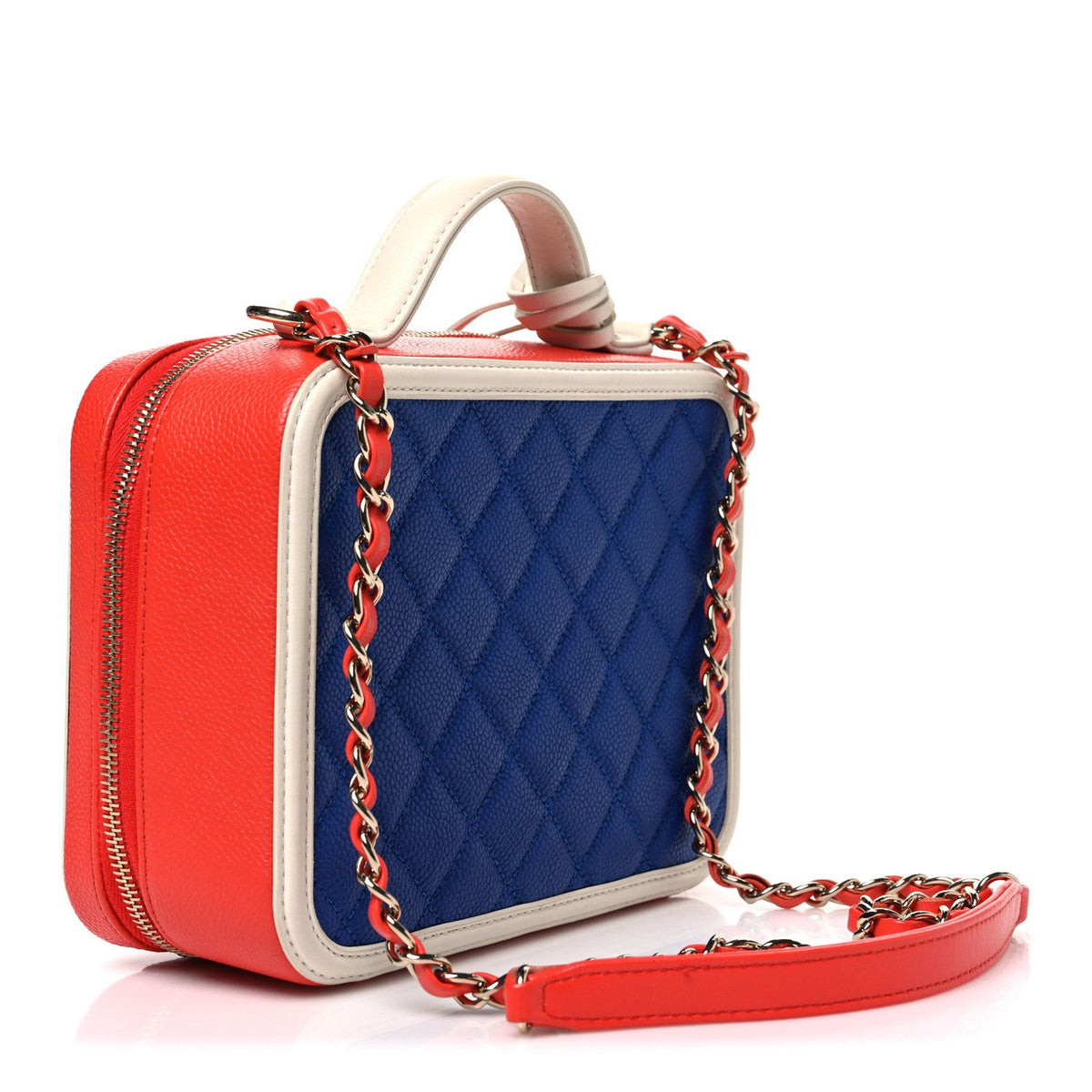 Caviar Quilted Medium CC Filigree Vanity Case Blue White Red