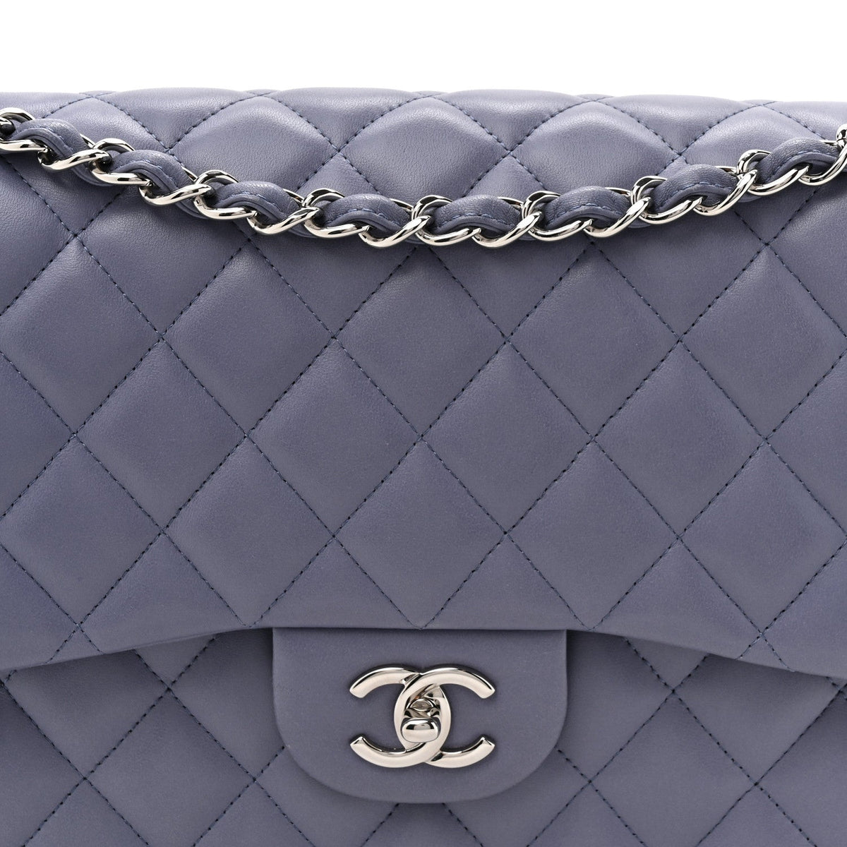 Lambskin Quilted Jumbo Double Flap Light Purple