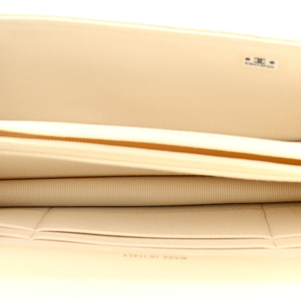 Lambskin Quilted Trendy CC Dual Handle Clutch With Chain Light Beige