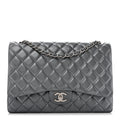 Metallic Lambskin Quilted Maxi Double Flap Pewter