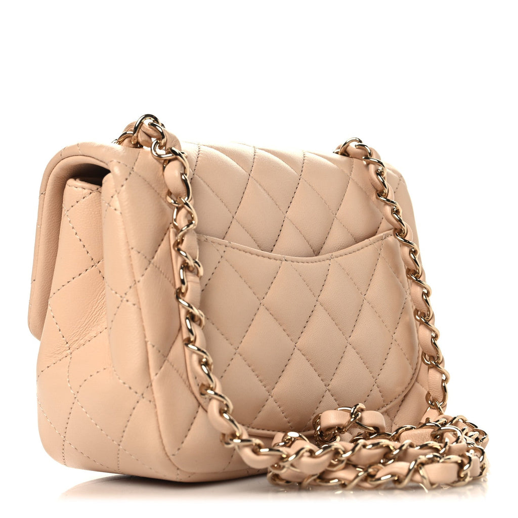 Lambskin Quilted Mini Square Flap Beige