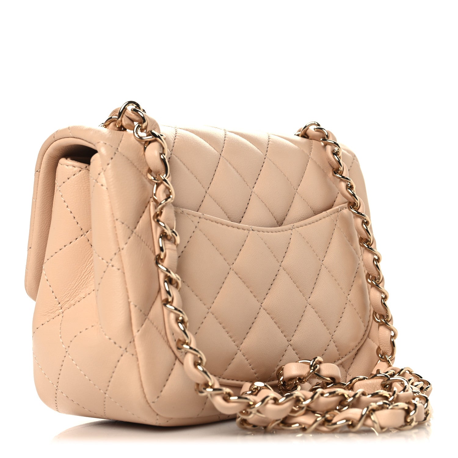 Lambskin Quilted Mini Square Flap Beige