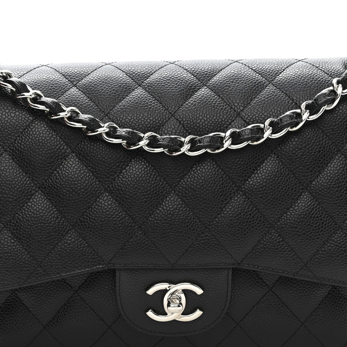 Caviar Quilted Jumbo Double Flap Black