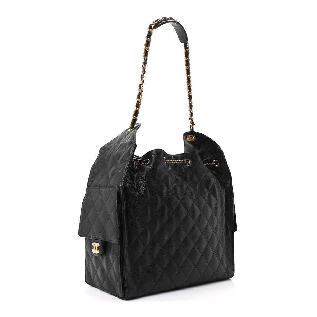 Caviar Quilted Medium Chanel 25 Handbag Black