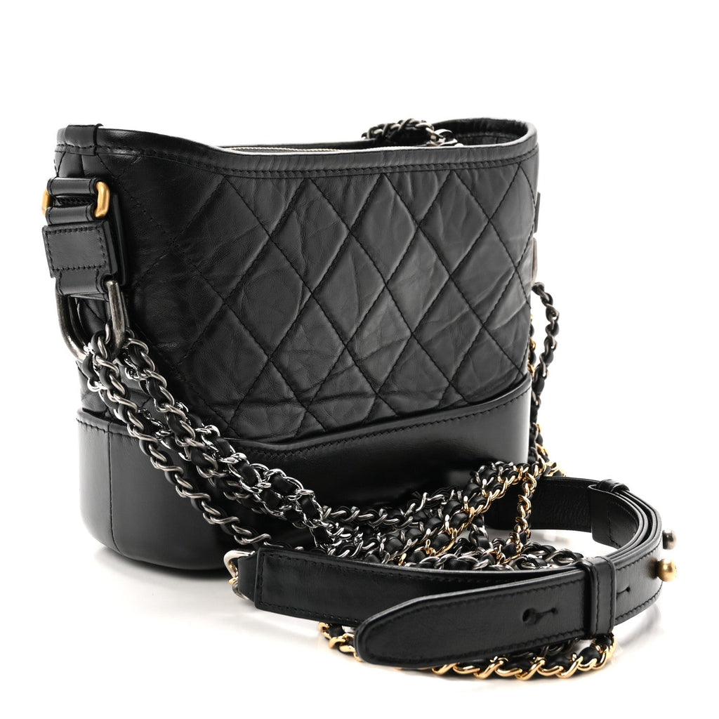 Aged Calfskin Quilted Small Gabrielle Hobo Black