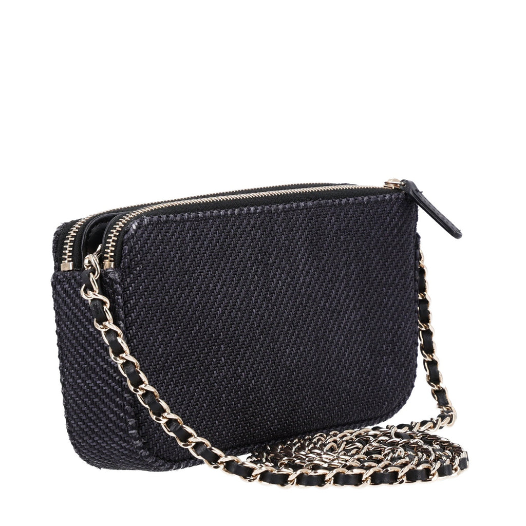 Lurex Straw Small Deauville Clutch With Chain Black