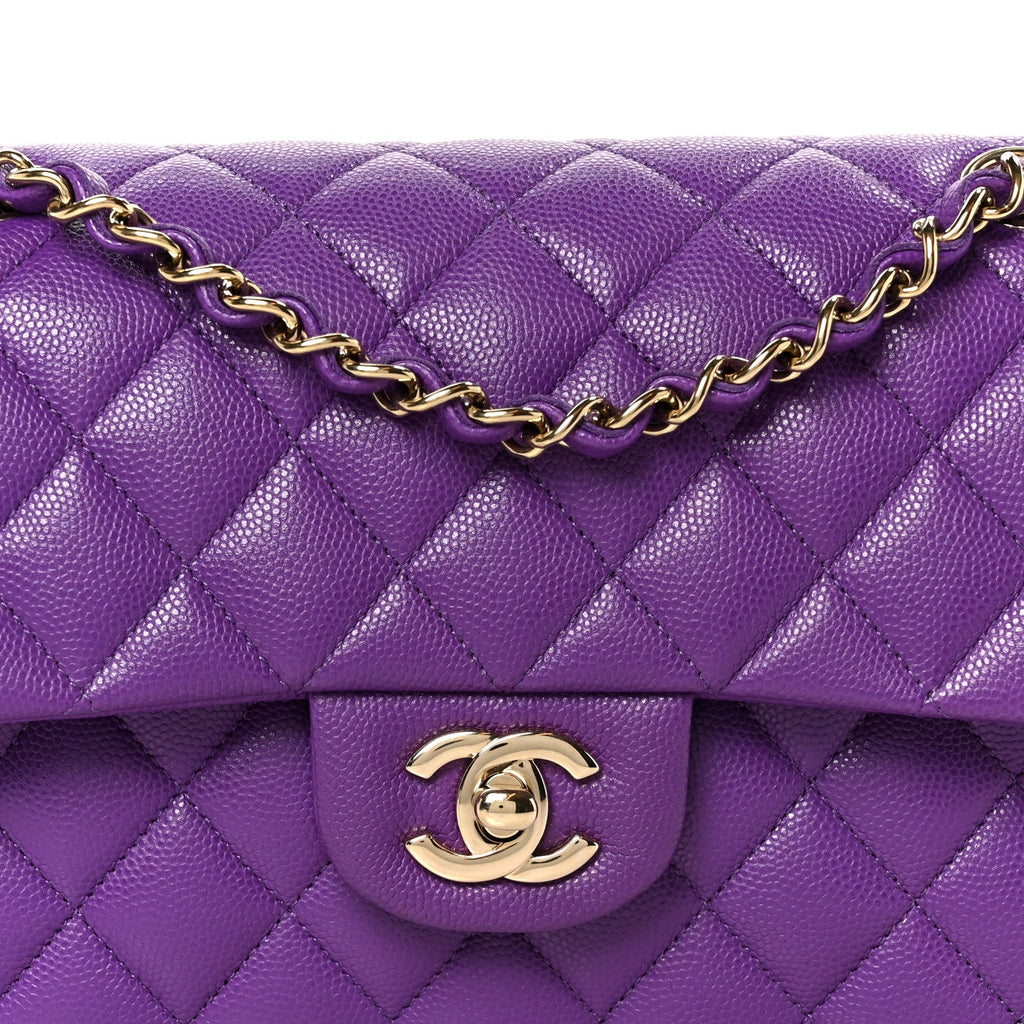 Caviar Quilted Small Double Flap Purple