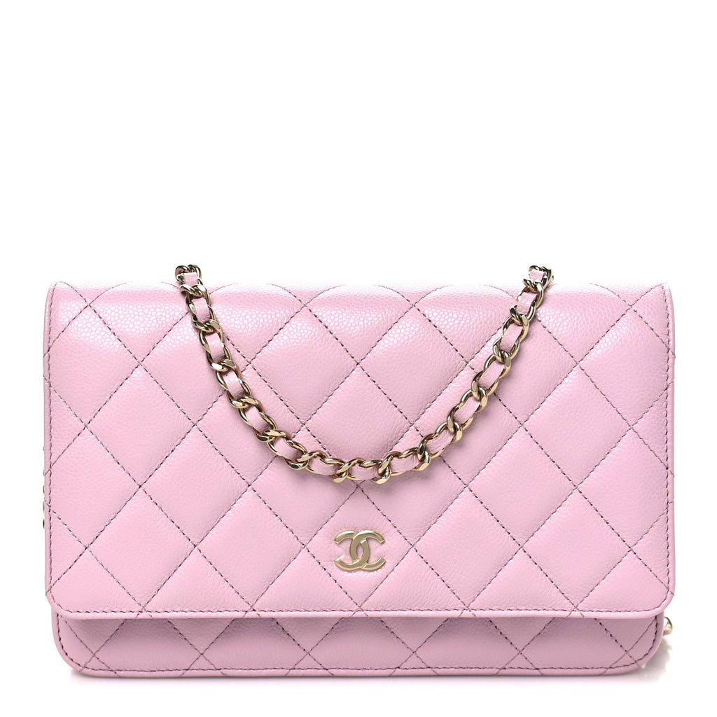 Caviar Quilted Wallet on Chain WOC Light Pink