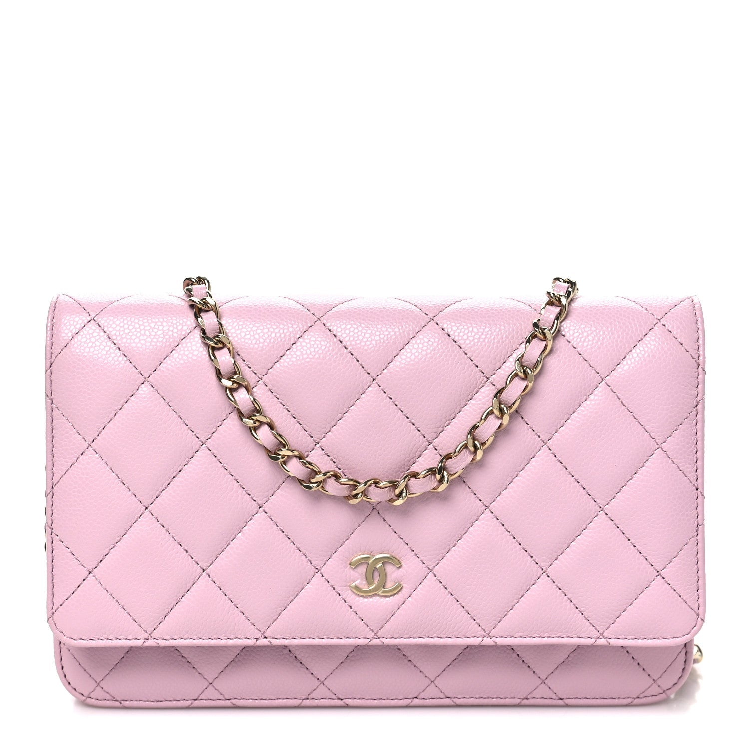 Caviar Quilted Wallet on Chain WOC Light Pink