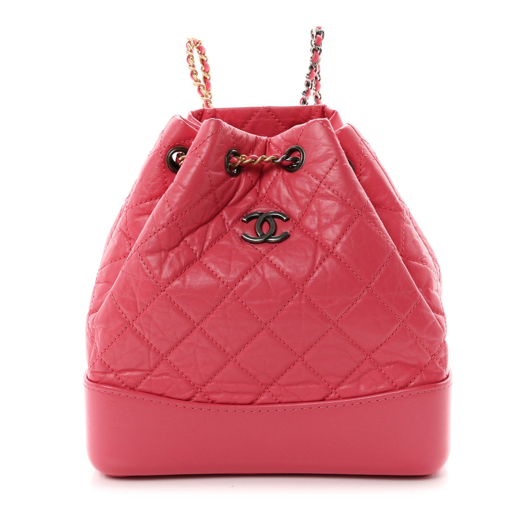 Aged Calfskin Quilted Small Gabrielle Backpack Dark Pink