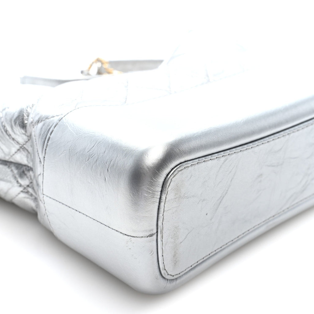 Metallic Aged Calfskin Quilted Medium Gabrielle Silver