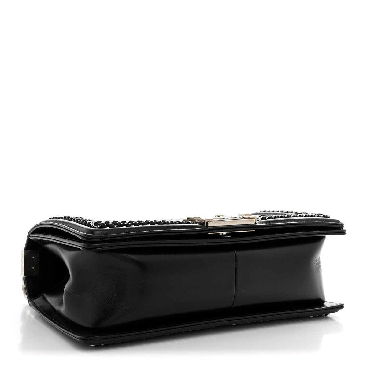 Glazed Calfskin Quilted Medium Chain Around Boy Flap Black