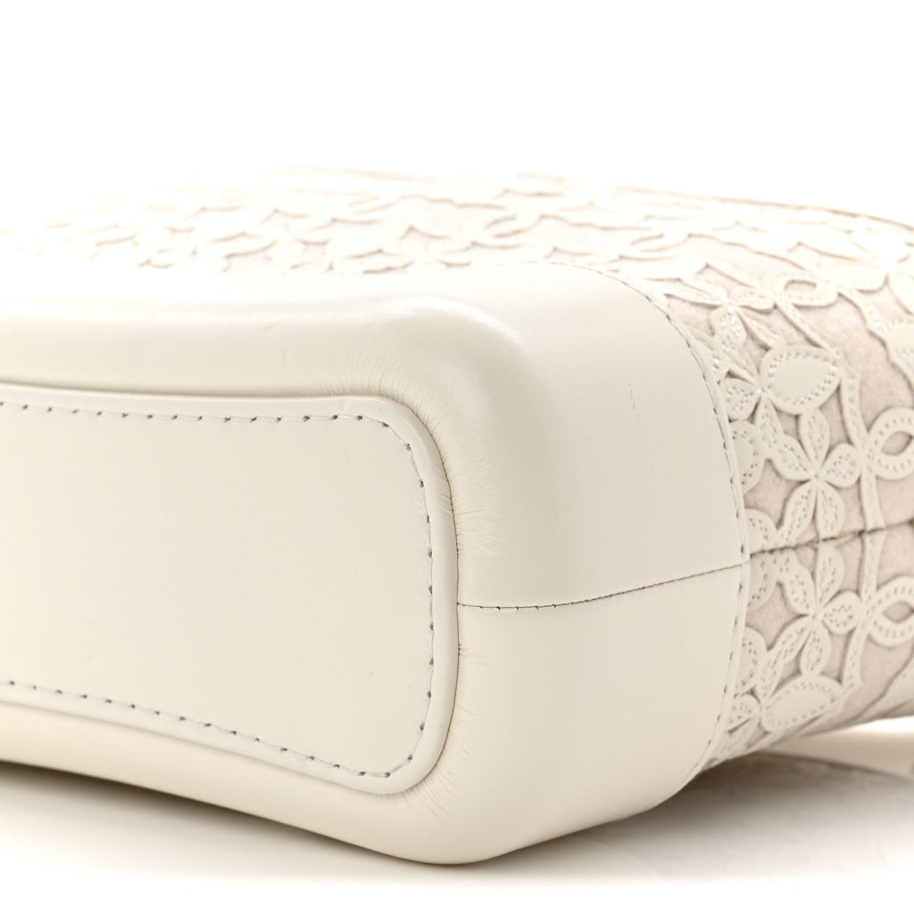 Calfskin Wool Felt Embossed Small Gabrielle Logo Hobo White