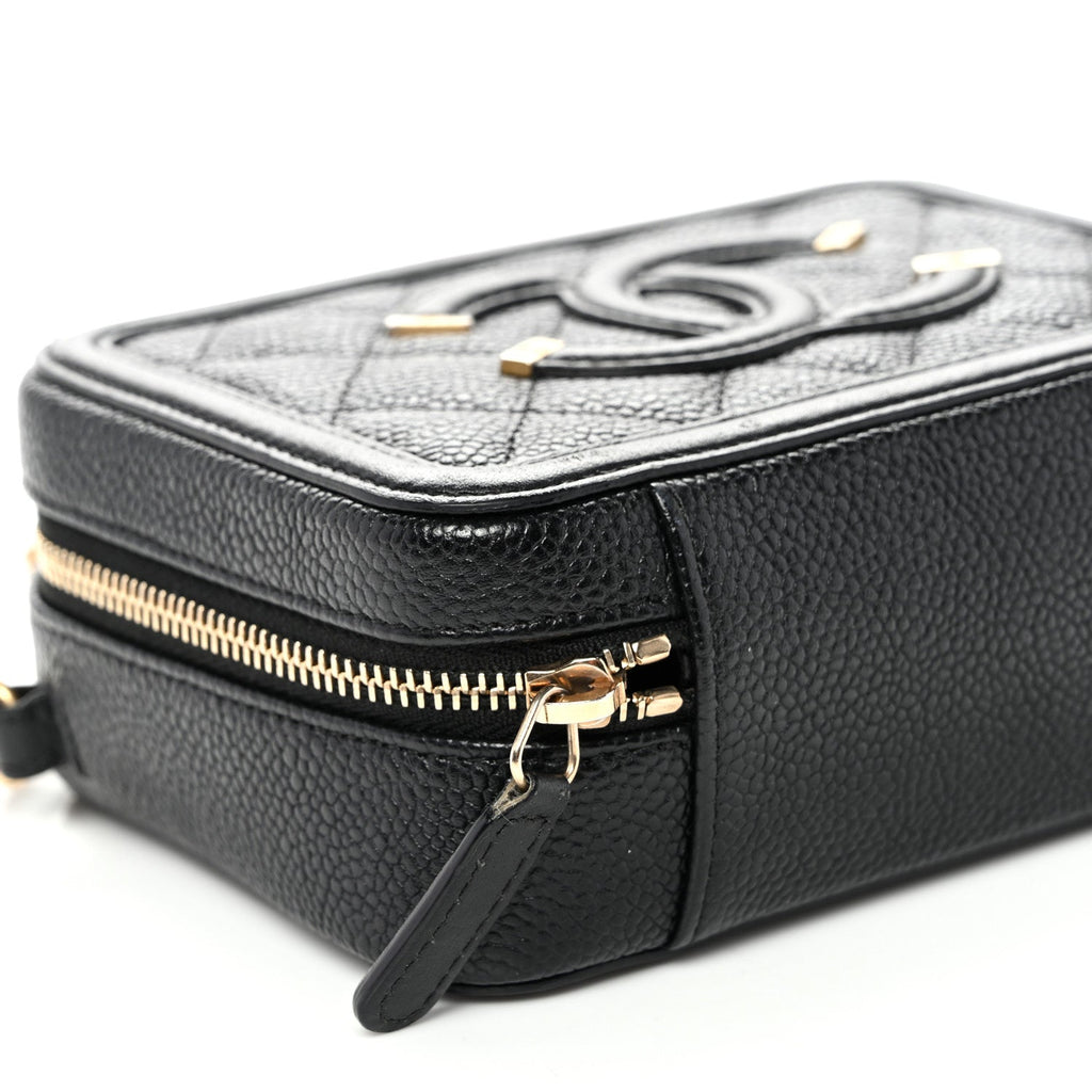 Caviar Quilted CC Filigree Vanity Clutch With Chain Black
