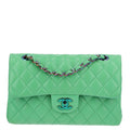 Lambskin Quilted Small Double Flap Green Blue