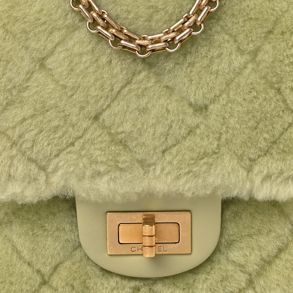 Shearling Aged Calfskin Quilted 2.55 Reissue Mini North South Flap Green