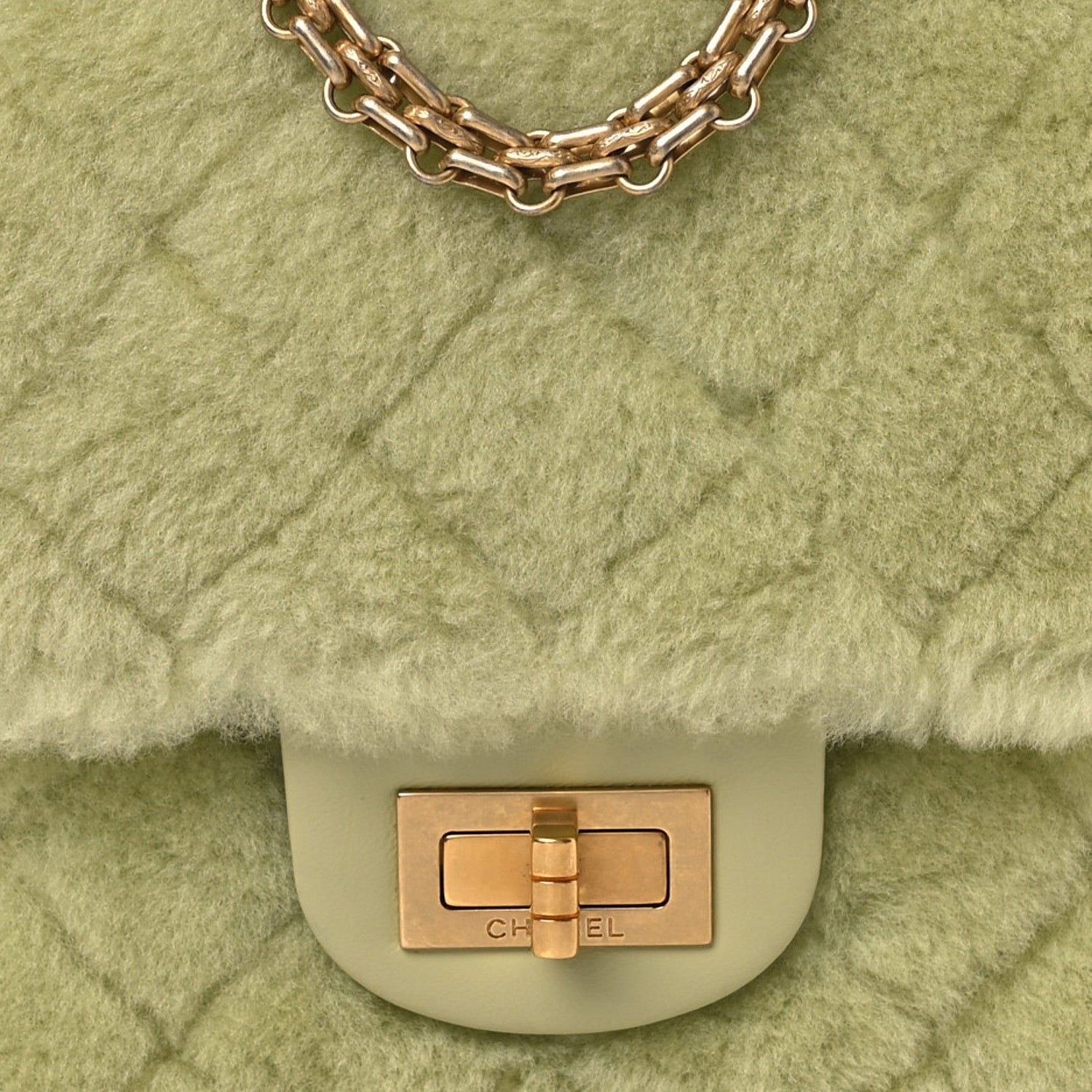 Shearling Aged Calfskin Quilted 2.55 Reissue Mini North South Flap Green