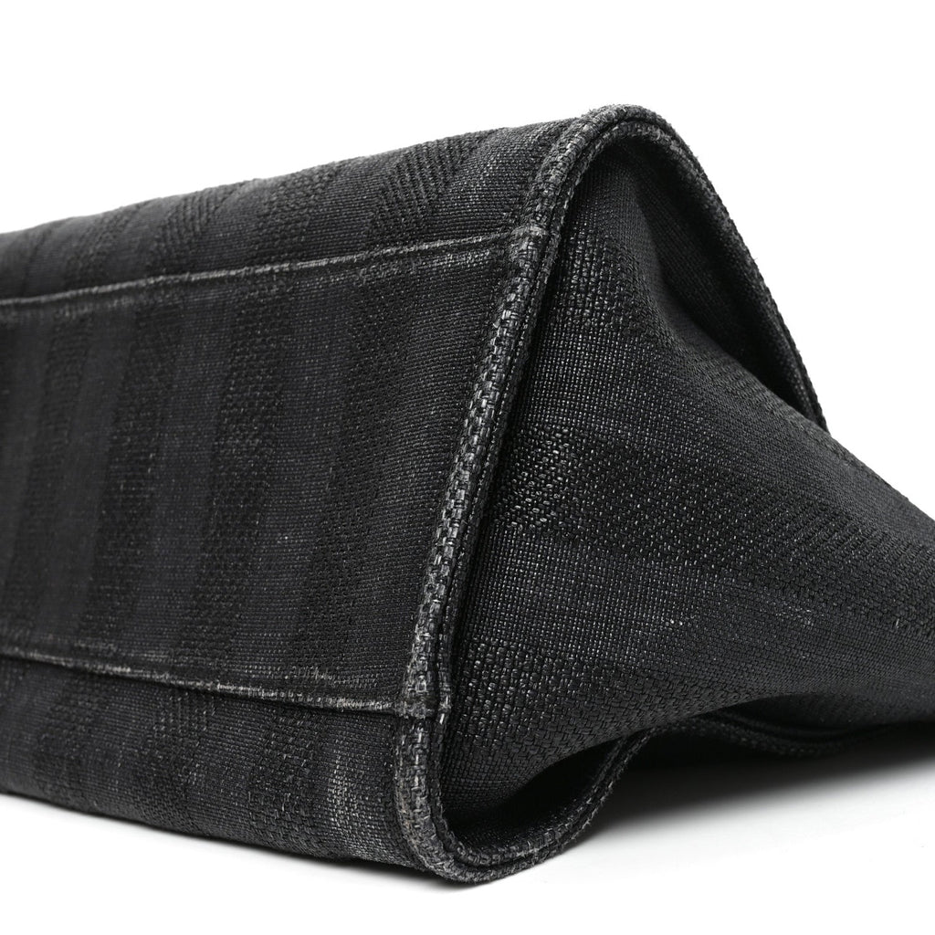 Mixed Fibers Calfskin Striped Medium Deauville Tote Black