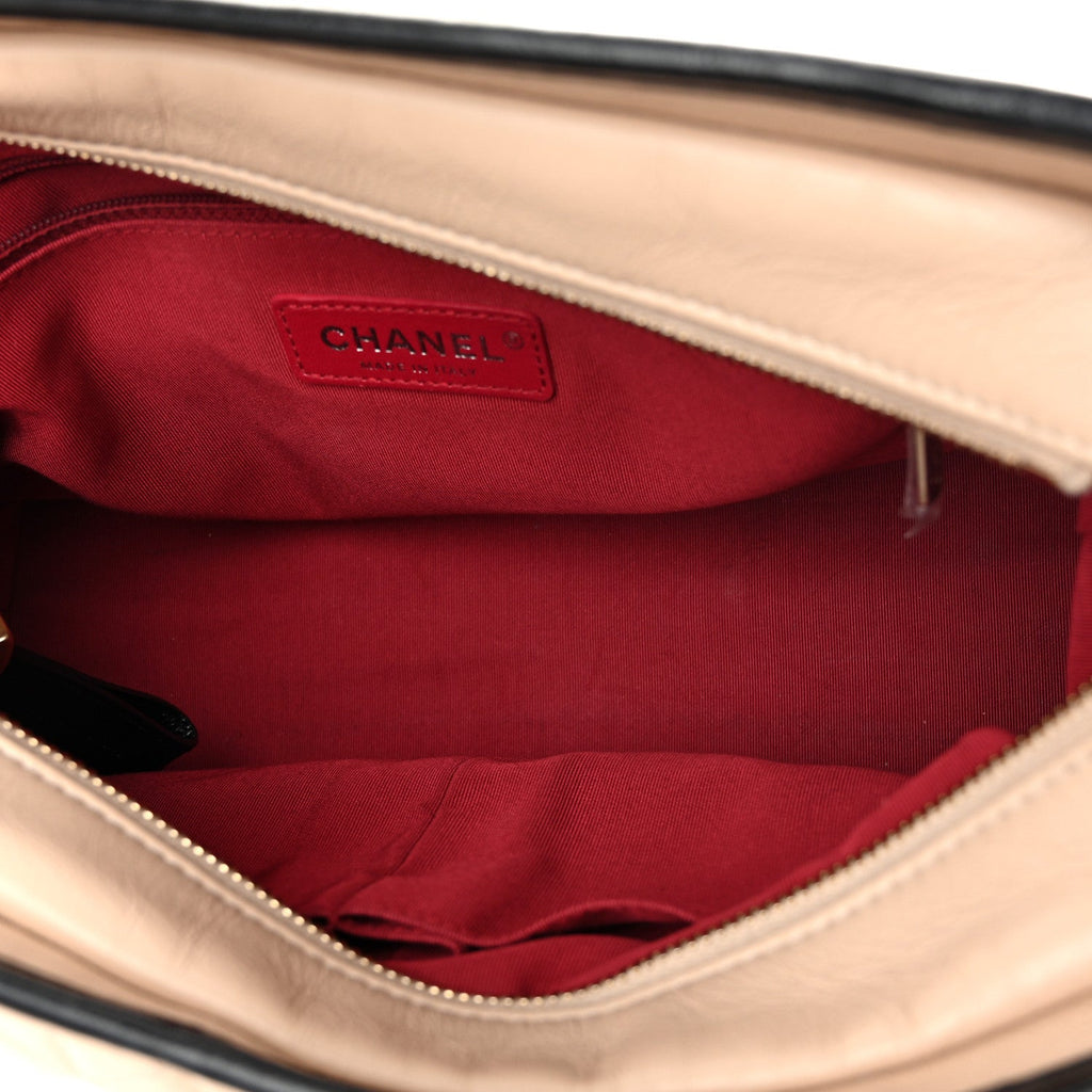 Aged Calfskin Quilted Medium Gabrielle Hobo Beige Black