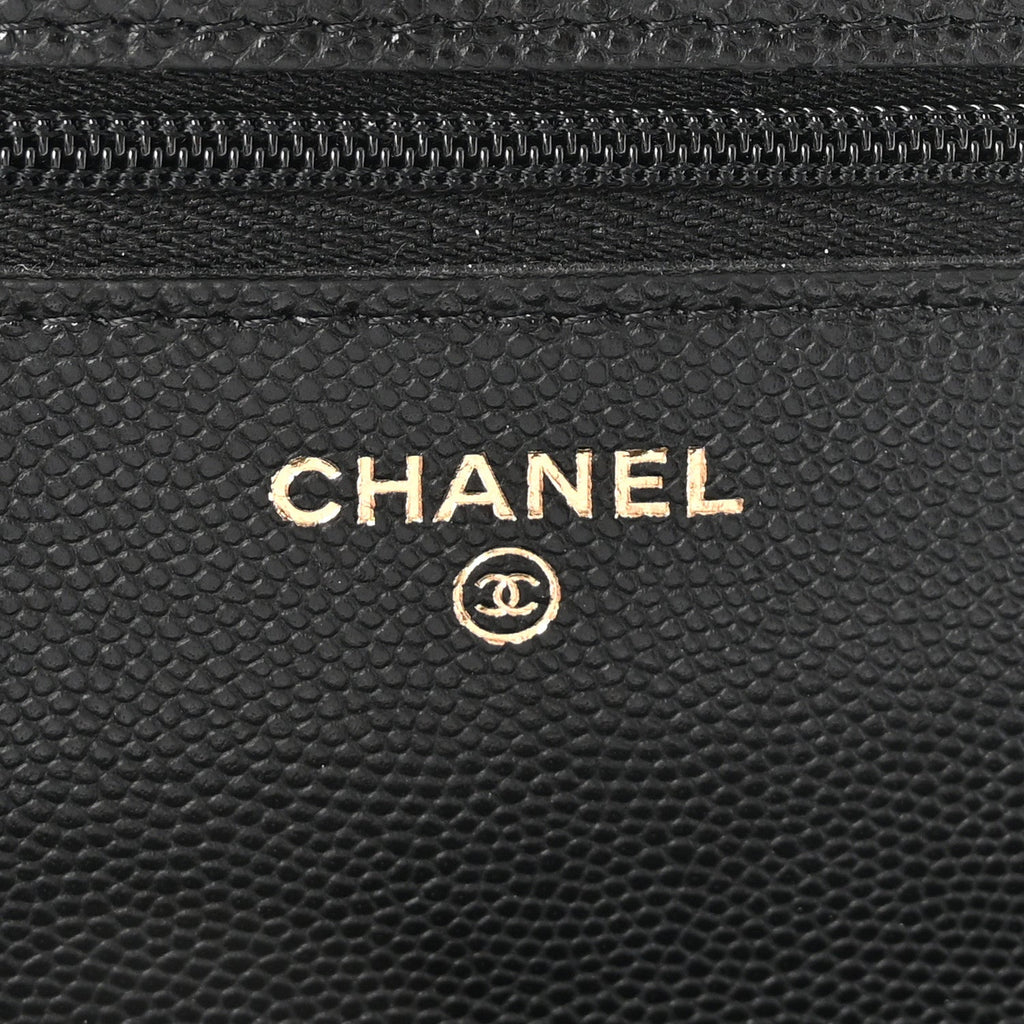 Caviar Quilted Medallion Wallet on Chain WOC Black